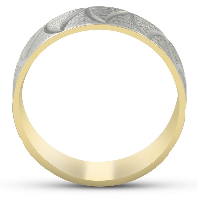 Pompeii3 10k Yellow Gold Two Tone 6mm Flat Brushed Comfort Fit Wave Mens Wedding Band, 2 of 4