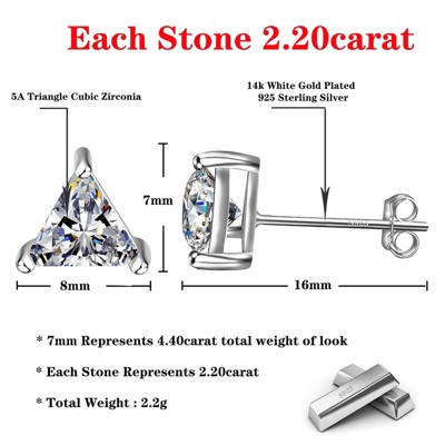Paaaawaters White Gold Plated Triangle Cubic Zirconia Stud Earrings for Women