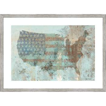 Amanti Art Vintage USA Map by Marie Elaine Cusson Wood Framed Wall Art Print 25 in. x 18 in.