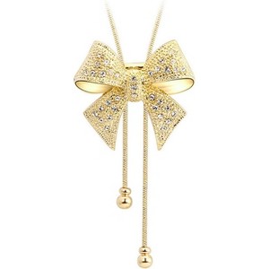 Adjustable Bow Tie Pendant Necklace, Fashion Ribbon Jewelry with Movable Charm - 1 of 4