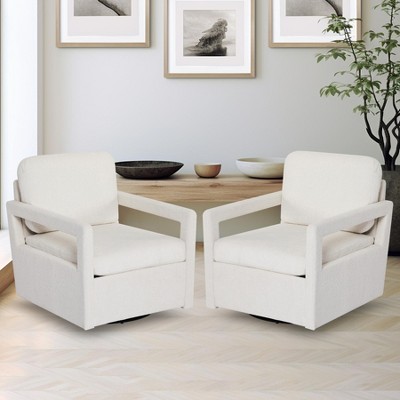 Living Room Chairs Set of 2 - Mid Century Modern Chair with Track Arms, 360° Swivel Barrel Chair Comfy Upholstered Single Sofa Chair