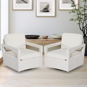 Living Room Chairs Set of 2 - Mid Century Modern Chair with Track Arms, 360° Swivel Barrel Chair Comfy Upholstered Single Sofa Chair - 1 of 4