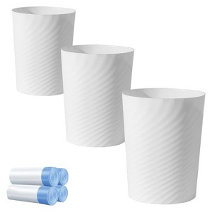 Aoibox Small Trash Can with Trash Bag, Round Plastic Garbage Bin for Bathroom, Laundry, Kitchen, Office, Kids Room, Dorm, 3-Pack in White - 1 of 4