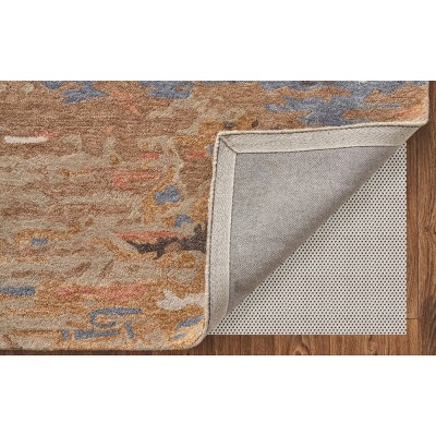 Beige and Blue Abstract Wool 2' x 3' Tufted Rug