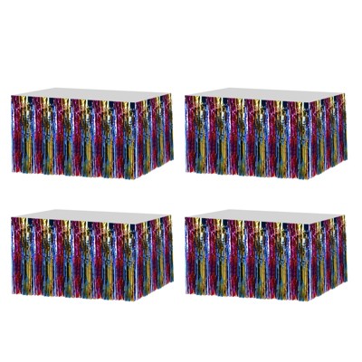 Unique Bargains Wedding Birthday Metallic Foil Fringe Table Skirts for Rectangle Table