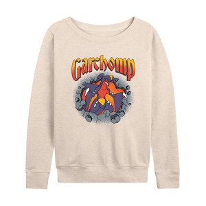 Women's - Pokémon - Garchomp Rocks Lightweight French Terry Wide Neck Long Sleeve Graphic Shirt - 1 of 4