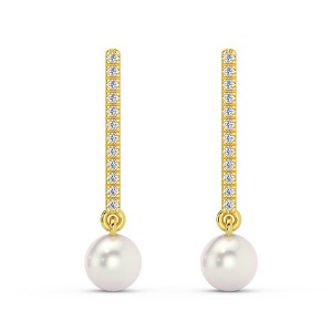 Pompeii3 6mm Pearl & Diamond Dangle Earrings Women's 14k Gold Tennis Earrings Lab Created - 1 of 4