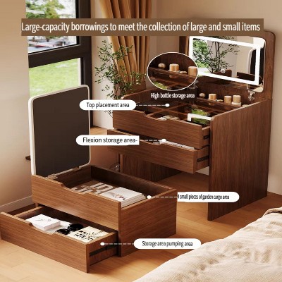 NicBex 23.6"/19" 3-in-1 Vanity Desk with Plip Top Mirror,Makeup Vanity Set with Visible Glass Desktop,Vanity Table with 3 Drawers & Padded Stool