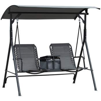 Outsunny 2 Person Covered Porch Swing with Pivot Storage Table, Cup Holder, & Adjustable Overhead Canopy