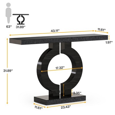 Lirago, 43" Mirrored Console Table with O-Shaped Base-Modern Silver Sofa Table, Easy Assembly,Black