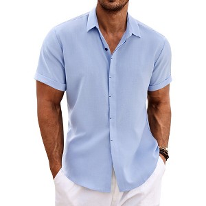 COOFANDY Men's Linen Short Sleeve Casual Button Down Beach Summer Wedding Shirt - 1 of 4