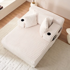 Mjkone 1PC Corduroy Sleeper Sofa Chair,51"Single Seat Chaise Lounge Chair With Pillows,Wide Armrest,Cup Holder,Storage - 1 of 4