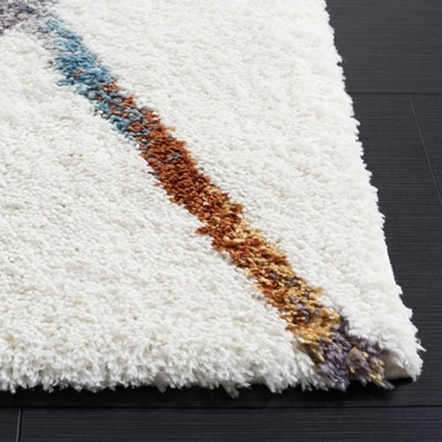 Ivory and Multi Synthetic Square Shag Area Rug, 7'x7'