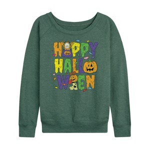 Women's - Garfield - Happy Halloween Icons Lightweight French Terry Wide Neck Long Sleeve Shirt - 1 of 4