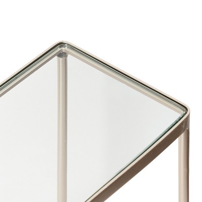 Trubey Gold Metal and Glass Side Table with Storage Rack