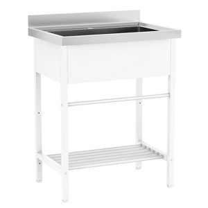 ROVSUN White Stainless Steel Utility Sink, 28.3"D x 19"W x 38.9"H, Freestanding Single Bowl Wash Basin with Storage Shelf, Heavy-Duty Prep & Cleaning - 1 of 1