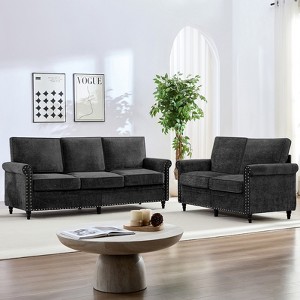 Mjkone 2 Piece Living Room Sofa Set with Riveted Design,Chenille W76''3-Seater Sofa Couch with W53''Loveseat Sofa - 1 of 4
