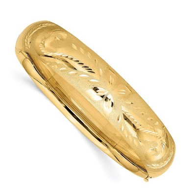Black Bow Jewelry 14.5mm 14k Yellow Gold Florentine Engraved Hinged Bangle Bracelet, 7in