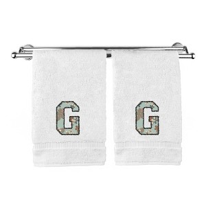 BC BARE COTTON Monogrammed Hand Towels, Personalized Gift, Set of 2 - Embroidered Writing with Greenish Cyan - 1 of 4