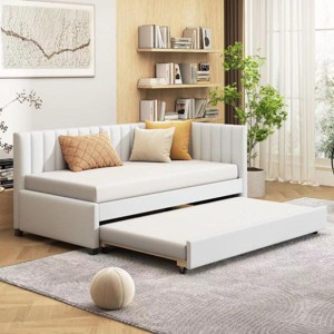 Streamdale Upholstered Daybed With Trundle Twin Size Sofa Bed Frame No Box Spring Needed, Linen Fabric - 1 of 4