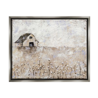 Stupell Industries White Barn Distressed Landscape Cotton Field Florals