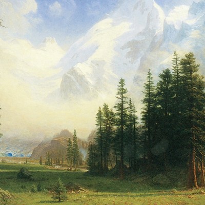 Grande Framed Mountain Landscape Canvas Painting, 47.5" x 29.5"