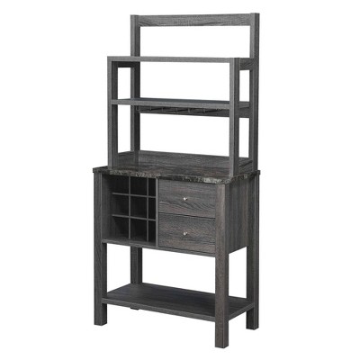 Newport 2 Drawer Serving Bar with Wine Rack and Shelves Black Faux Marble/Weathered Gray - Breighton Home