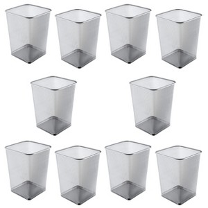 YBM Home 5 Gallon Silver Steel Mesh Square Open Top Waste Basket Trash Can (2487),10-Pack - 1 of 4