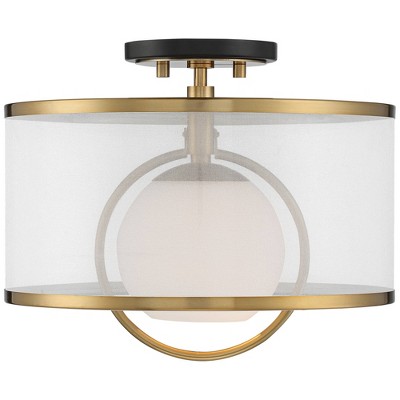 Artisanal Brass & Glass 17" Art Deco Drum Ceiling Light