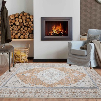 Area Rug Machine Washable Soft Non Shedding Non Slip Floor Carpet Boho Vintage Floral Throw Rug for Bed Room Dining