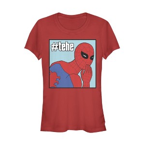 Juniors Womens Marvel Spider-Man #tehe Giggle T-Shirt - 1 of 3