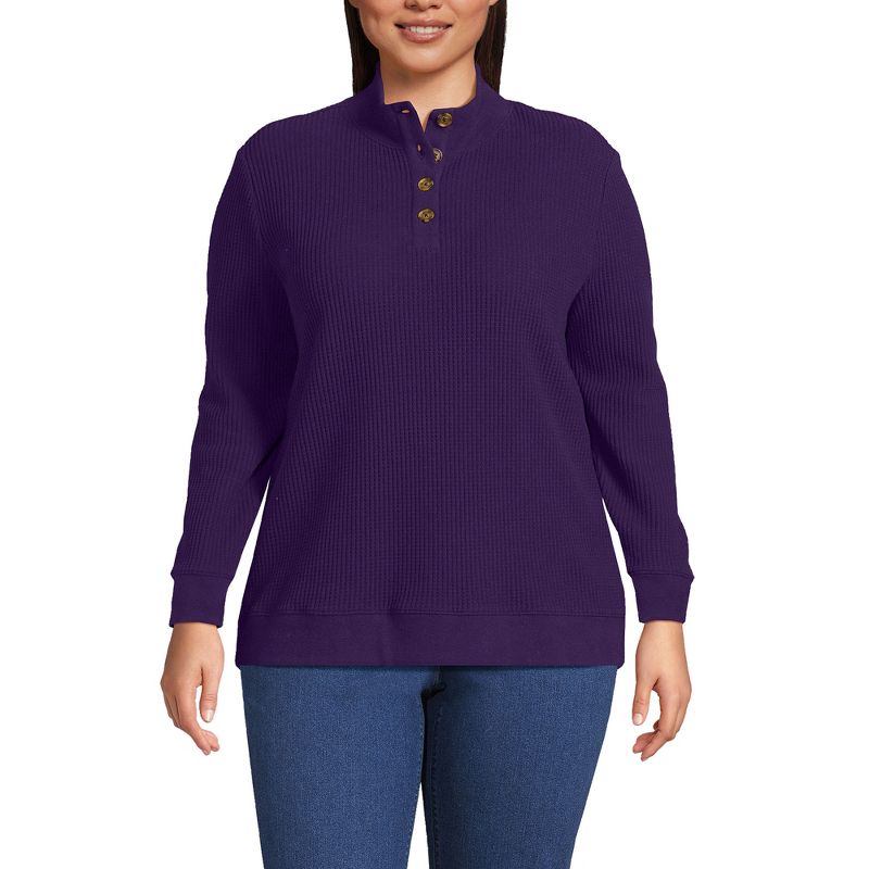 Lands' End Women's Waffle Knit Button Placket Top, 3 of 4