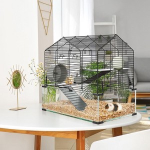 3-Tier Hamster Cage for Syrian & Dwarf Hamsters, Multi-Level Small Animal Habitat with Silent Spinner Wheel, Chew-Proof Water Bottle & Feed Bowl - 1 of 4