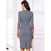 Allegra K Women's Houndstooth 3/4 Sleeve Elegant Cinched Waist Bodycon Dress - 3 of 4