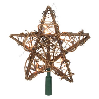 Kurt S. Adler 9" Natural Rattan 3D Star Christmas Tree Topper - Clear Lights