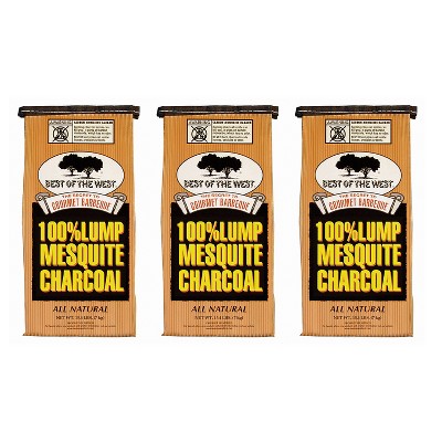 Best of the West All-Natural Mesquite Lump Charcoal for Grilling or Smoking, No Added Preservatives, 15.40-Pound Bag (3 Pack)