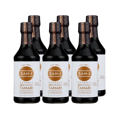 San-J Organic 25% Less Sodium Tamari Soy Sauce - Case of 6/20 fz