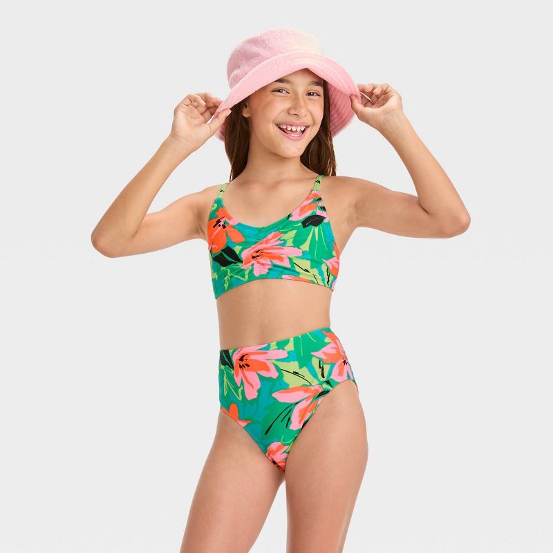 Girls' 'Sun Beams' Tropical High Waist Bikini Swim Bottom - art class™ Green, 4 of 5
