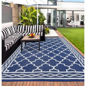 Outdoor Waterproof Rug, Plastic Straw Rugs Washable Reversible Floor Mat Plaid Carpet for Camping Porch Balcony Backyard - 1 of 4
