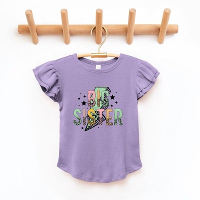 The Juniper Shop Big Sister Lightning Bolt Toddler Flutter Sleeve Tee
