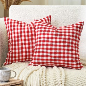 Red and White Christmas Decor Buffal Plaid Pillow Covers 18x18 Set of 2 - 1 of 3