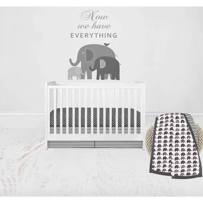 Bacati - Elephants White/Gray 3 pc Crib Bedding Set, 1 of 9