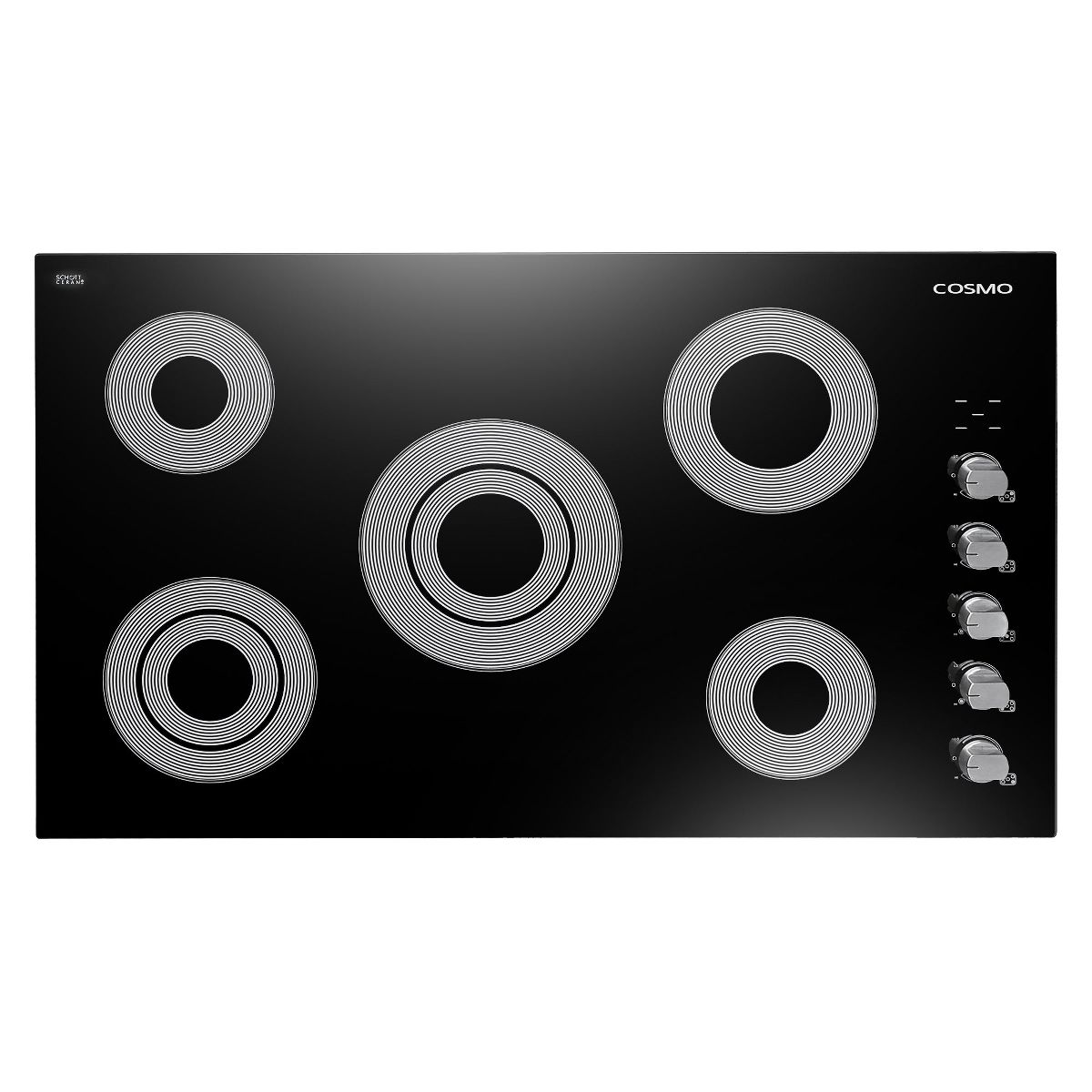 Cosmo COS-365ECC 36 in. Electric Ceramic Glass Cooktop with 5 Burners, Dual Zone Elements, Hot Surface Indicator Light and Control Knobs