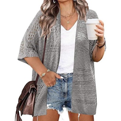 Zeagoo Plus Size Lightweight Crochet Cardigan for Women Short