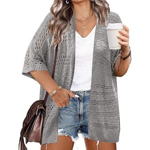 Zeagoo Plus Size Lightweight Crochet Cardigan for Women Short