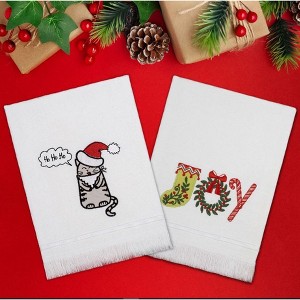 American Soft Linen Christmas Towels Bathroom Set, 2 Packed Embroidered Decorative 100% Cotton Hand Towels, Dish Towels for Decor Xmas - 1 of 4
