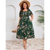 Clearlove Women's Plus Size Square Neck Puff Short Sleeve Self Tie Front A Line Dress - 2 of 4