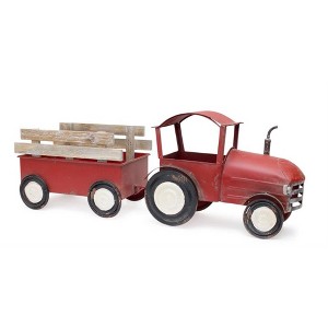 Iron Tractor with Wooden Wagon – 10.25"H – Farmhouse Decor Accent – By Melrose - 1 of 1