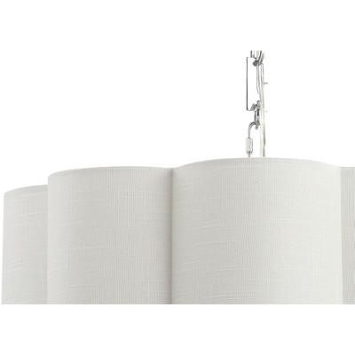 Polished Chrome 20" Drum Pendant with Scalloped Linen Shade and LED Bulbs