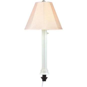 Patio Living Concepts Umbrella Table Lamp 20771 with 2 white tube body and antique beige linen Sunbrella shade fabric